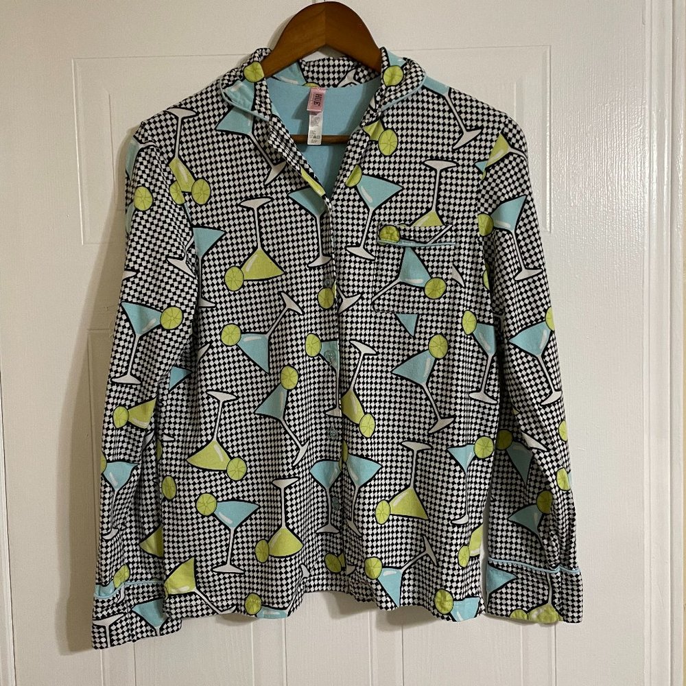 HUE Martini Glass Checkered Pyjama Button Down Shirt